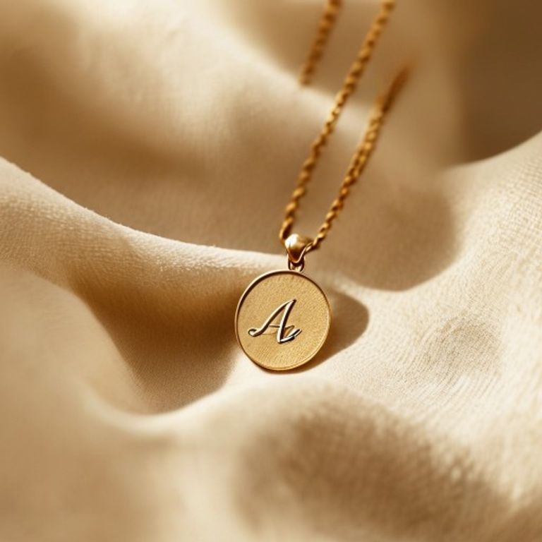 Gold coin charm with engraved monogram and hidden spring clip