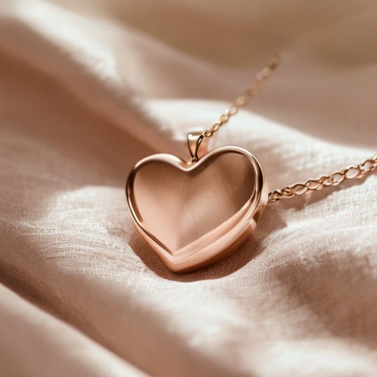 Rose-gold heart charm with engraved chevron and hidden spring clip